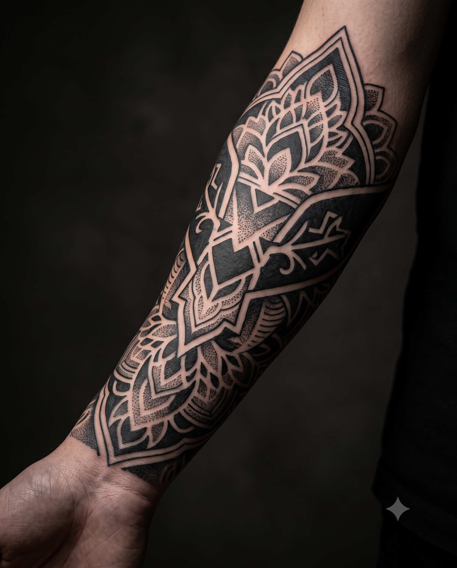 Tatuagem blackwork detalhada no braço