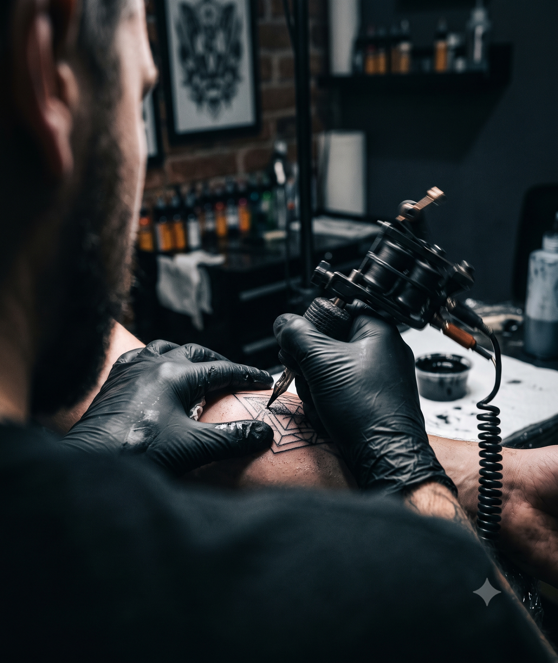 Sessão de tatuagem em andamento