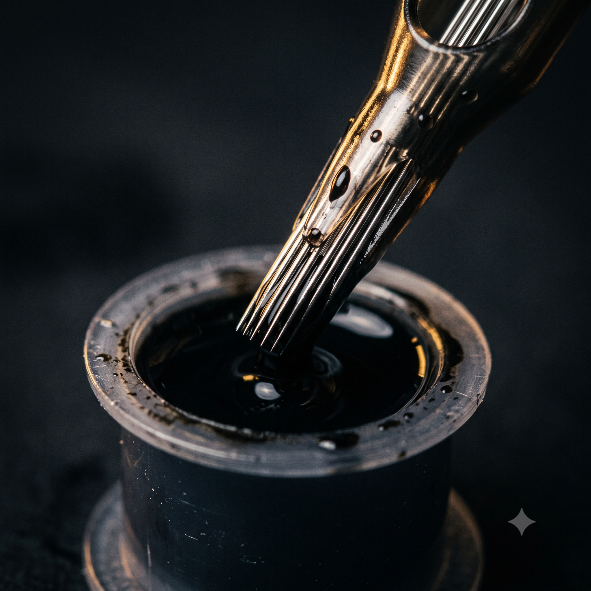 Detalhe de agulha e tinta preta