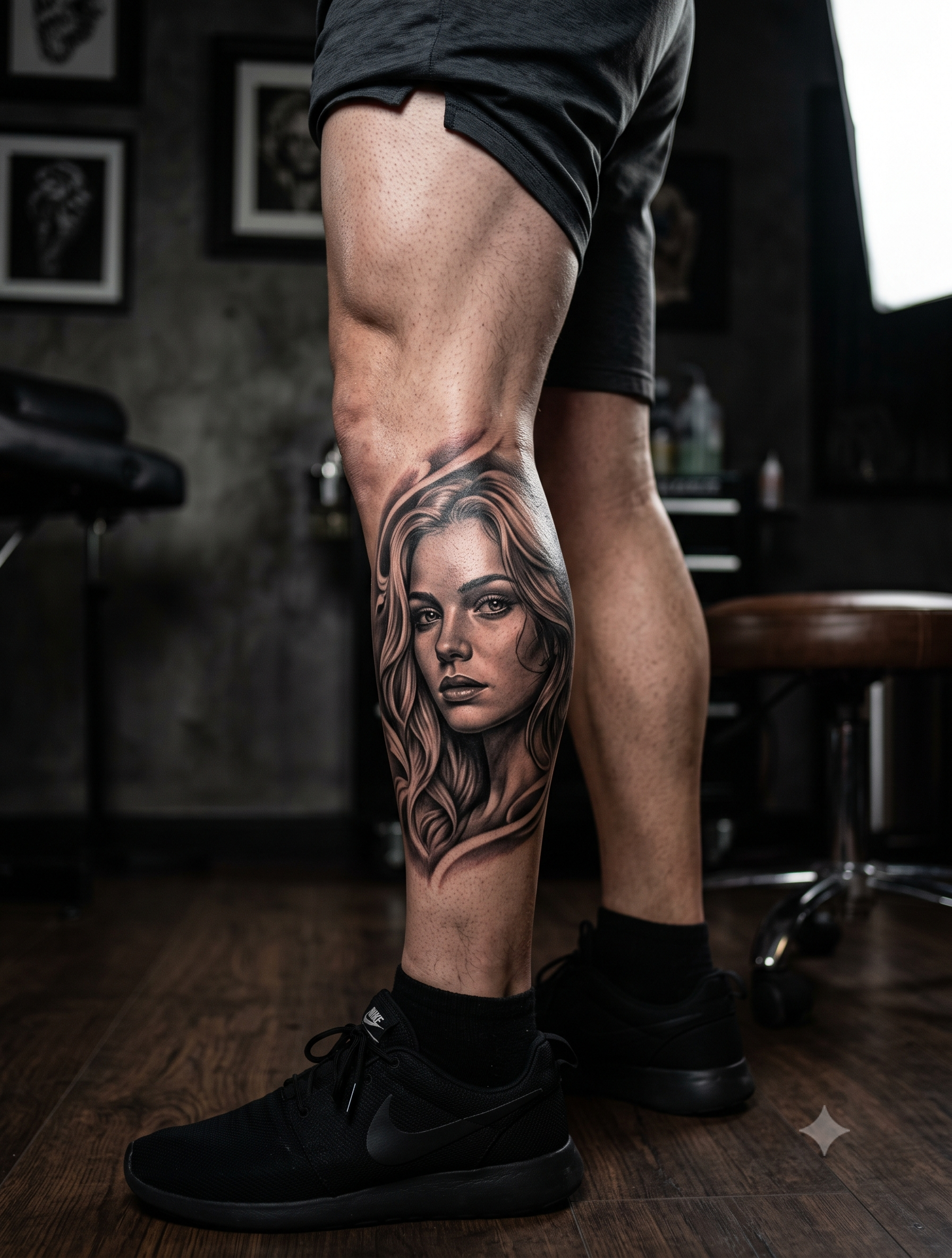 Tatuagem realista em perna